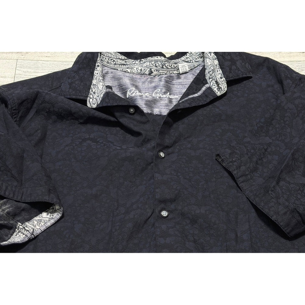 Robert Graham Mens 2XL Navy Blue Damask Jacquard Short Sleeve Button Down Shirt